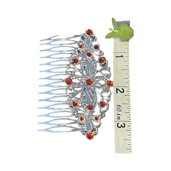 Elegant Silver and Red Crystal Hair Comb - Picture 2 of 2
